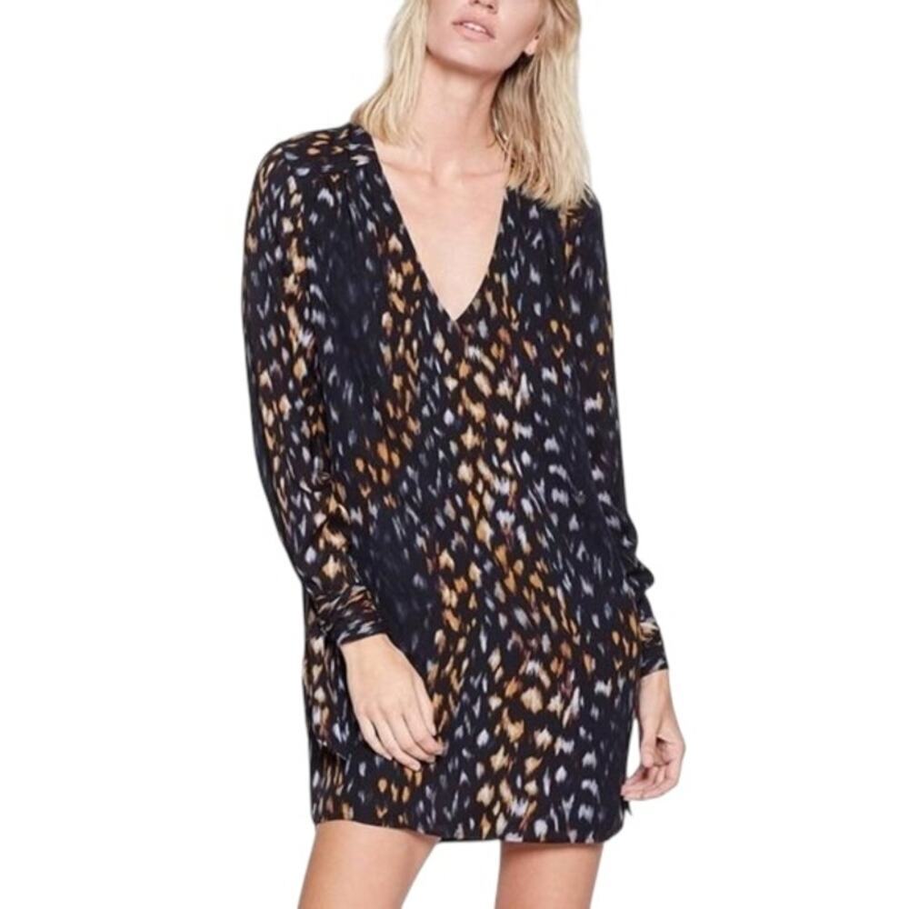 Equipment V Neck Long Sleeve Abstract Print 100% Silk Shift Dress size Small